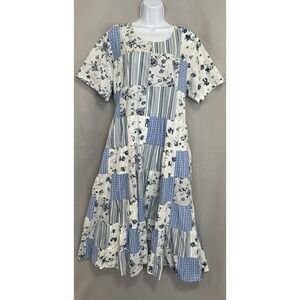 Vintage Main Stret Patchwork Midi Dress Floral Short Sleeve Tie Back Sz 1X‎  Y2K